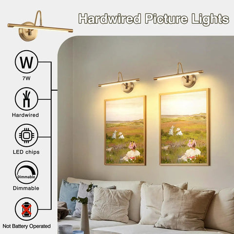 Ultra Sleek Nickel Picture Light for Artwork 16.5 Inch warm white lighting on paintings in living room