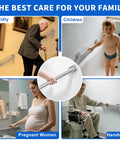 Four scenarios featuring 12 Inch Stainless Steel Bathroom Grab Bar Handrail For Shower And Toilet ADA Compliant Up To 500 Lbs Safe Support