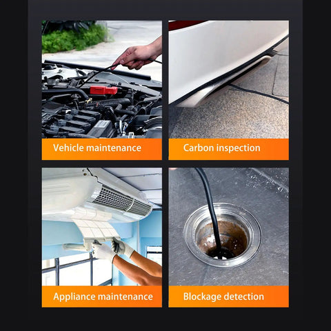 Industrial Endoscope 1080P HD 8mm Borescope With 4.3 Inch Screen And 16.4 Ft Cable used in vehicle and appliance maintenance.