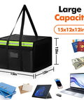 Extra Large Fireproof Document Bag Waterproof Safe Storage For Cash Jewelry Photos And Valuables 15x12x12in With Reflective Strip