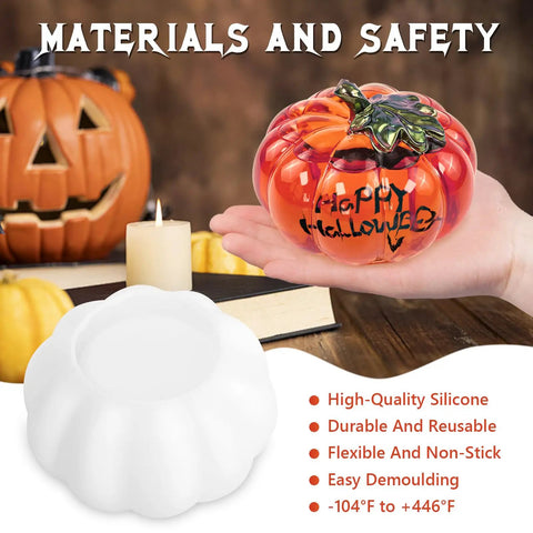 Top Shelf Two Piece Pumpkin Jar Silicone Resin Molds Halloween Seasonal Craft Supplies Durable Flexible Castings Quick Demold Design Sweet Glossy Finish For DIY Art Creators