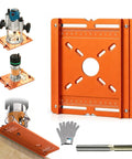 Pro Level Aluminum Router Base Plate With Dual Scale Precision Markers Durable Build Supports Trim Router Table Inserts Easy Adjust Fence, showing tools and accessories.