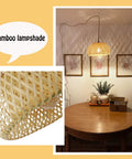 Plug In Pendant Light With Rattan Woven Lampshade And Hemp Rope Cord, Dimmable Switch, 14 Foot Hanging Lamp, Bamboo Design