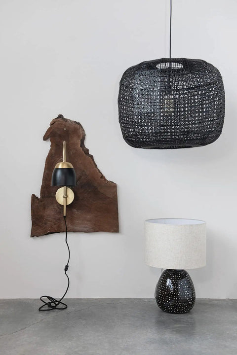 Stoneware Table Lamp In Black And White For Nightstands And Desks, Durable Ceramic Lighting with cozy vibe, on table