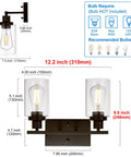 Two Light Industrial Wall Mount Sconces In Oil Rubbed Bronze With Clear Glass Shades dimensions diagram