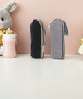 Legit Gotta Have 2 Piece Insulated Baby Bottle Carrier Tote With Stroller Hook in black and gray for portability.