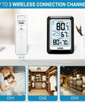 Indoor Outdoor Wireless Weather Station With Real Time Indoor And Outdoor Thermometer And Hygrometer, Battery Operated Display