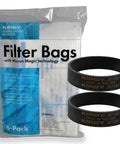 Six Pack Micron Magic HEPA Vacuum Filter Bags With Two Belts For F Style Vacuums OEM Replacement 204811 packaging