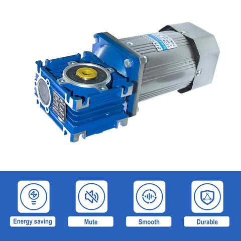 Bemonoc 120W AC worm gear reducer motor with speed controller, 14mm output shaft, blue housing side view