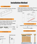 Heavy Duty Aluminum Sliding Barn Door Hardware Kit With Wall Or Ceiling Mount, 9ft Pocket Track For Single Or Double Doors, Easy Installation, Silver Finish, Smooth Quiet Operation, Modern Space Saver. Installation diagram showing track, wheels, wall and ceiling mount