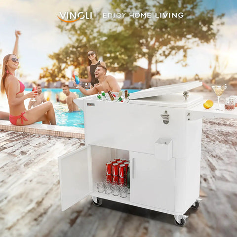 Patio Cooler With Storage Cabinet And Bottle Opener Ice Chest For Outdoor Parties And Poolside Gatherings Keeps Drinks Cold