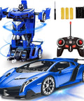 Blue 2 In 1 Transform RC Car Robot with Lights, 1:18 Scale, Rechargeable 2.4GHz Remote, 360 Degree Rotation, Easy One Button Switch