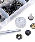 Beefy All Weather Marine Grade Canvas And Upholstery Boat Snap Button Fastener Kit With Brass Nickel Plated Snaps And Stainless Steel Screws, 40 Sets With Setting Tools, Durable Black