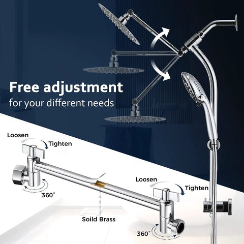 Rainfall 8 Inch Round Shower Head With High Pressure Handheld Spray Combo Drill Free Slide Bar Adjustable Extension Arm