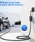 Portable Level 1 And 2 EV Charger With 25Ft Cable For On The Go And J1772 Plug connected to car
