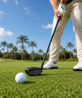 Golfer using 21 Degree Hybrid Golf Club For Maximum Forgiveness And A Big Sweet Spot, Delivers Straight Power on green course