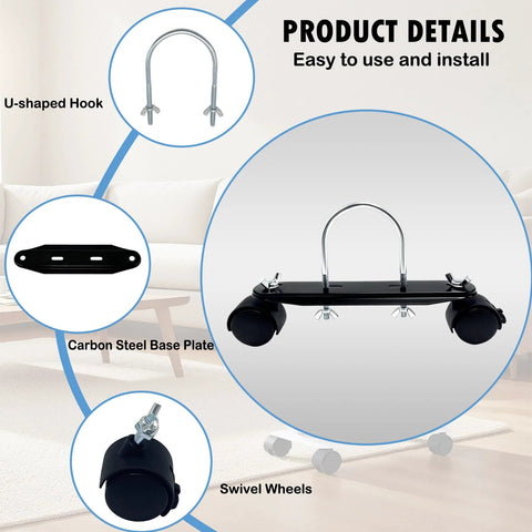 Tceapoo mobile pulley bracket for oil heater with U-shaped hook and 360° swivel wheels on carbon steel base plate