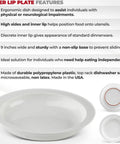 Spillproof Lip Plate For Adults With Inner Lip Guide No Mess Non Slip 9 Inch Plate For Independent Eating Ergonomic Lip Bowl
