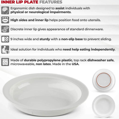 Spillproof Lip Plate For Adults With Inner Lip Guide No Mess Non Slip 9 Inch Plate For Independent Eating Ergonomic Lip Bowl
