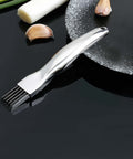 Side view of UGpine scallion cutter with stainless steel blades, silver kitchen tool for green onions