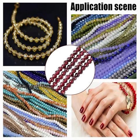 Approximately 270 Pieces 3mm Natural Faceted Garnet Beads For Jewelry Making shown in various uses, with close-up detail.