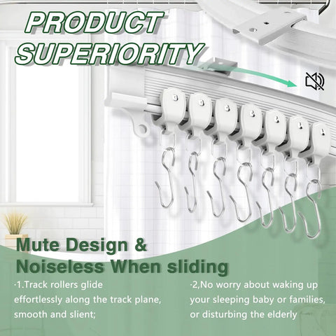 Flexible Curtain Track 10 Ft For RV And Home Use, Bendable Ceiling Curtain Rail System, Curved Shower Curtain Track For Corner Bathrooms, White Ceiling Mount Shower Rod, DIY Friendly Install, Perfect For Tight Spaces, white track rollers