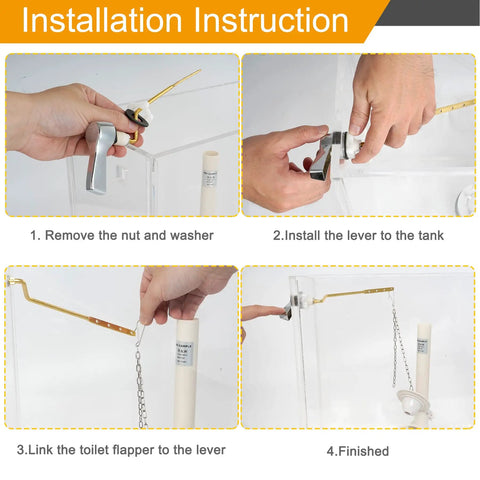 Universal Side Mount Toilet Handle Replacement Kit With Brass Flush Lever And Stainless Steel Flapper Chains, Chrome Finish, Fits Most Toilets, Adjustable Length For Easy Install, Durable Metal Construction