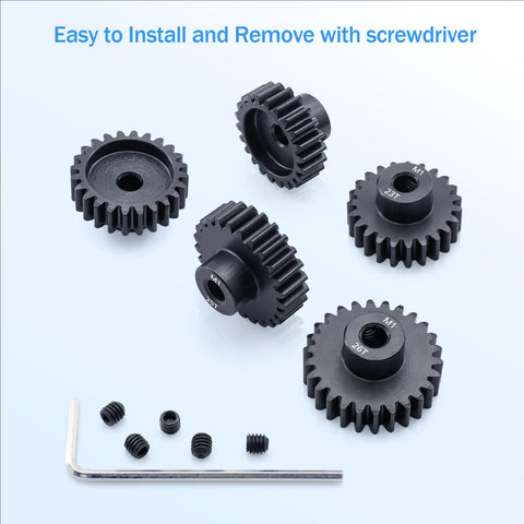 M1 Pinion Gear Sets 22T 23T 24T 25T 26T For 5mm Shaft Motors With Hex Key Beefed-Up Metal Gear For 1 Eighth Scale RC Cars Brushless Power Durable Gear Set For Pro RC Hobbyists