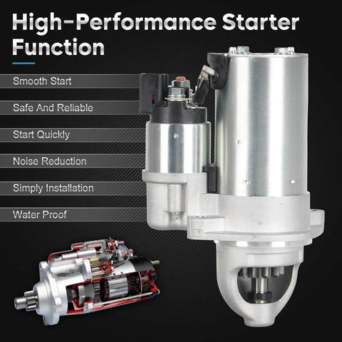 Plug And Play 2.4L Starter For Hyundai Sonata 2010 2014 Santa Fe 2010 2012 Santa Fe Sport 2013 2014 And Kia Optima 2012 2014 Sorento 2011 2014 Non Hybrid Auto Starter Replacement with performance features listed.