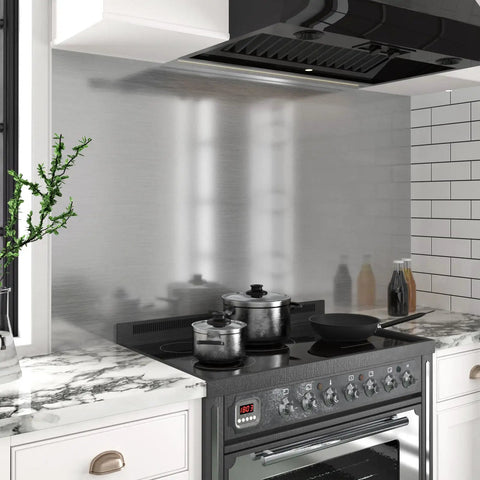Metallic Silver Peel And Stick Contact Paper for appliances and kitchen surfaces, glossy waterproof backsplash wallpaper installed in kitchen