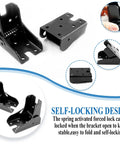 Skip The Hassle With These Heavy Duty Folding Table Leg Brackets In Black, showing self-locking design and hole pattern.