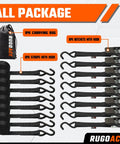 Heavy Duty Ratchet Tie Down Straps 1 Inch By 10 Feet 900 Lbs Break Strength 8 Pack Black Cargo Strap in carrying bag.