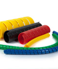 Safe Spiral Pre Cut Spiral Wrap For Hoses And Cables Black HDPE 1.25 Inch OD By 20 Feet Pre Cut Length Pro Grade Heavy Duty Hose And Cable Protector For Hydraulic And Pneumatic Hoses 32PC20bk displayed with other colored wraps