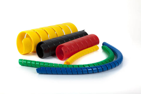 Safe-Spiral Pre-Cut Hose And Cable Protector Wrap Slick Spiral Shield - Yellow HDPE, 1 Inch OD, multicolor display