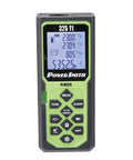 Pro Grade Laser Distance Meter 325 Ft With Weatherproof Build And Bright Backlit Display shown with screen and controls.
