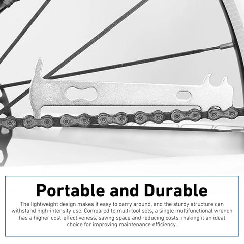 Bike Chain Checker Tool Stainless Steel Chain Wear Indicator Gauge For Accurate Bicycle Chain Measurement Universal For Road And Mountain Bikes Simple Maintenance Safer Rides Clear Wear Reading. Shown next to bicycle chain for measurement.