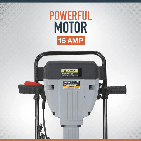 Heavy Duty Breaker Hammer Kit With Cart 15 Amp Motor showing powerful 15 Amp motor and handle for concrete demolition.