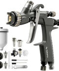 Heavy Duty LVLP Auto Paint Sprayer with stainless steel fluid path and multiple nozzles for car detailing and bodywork.
