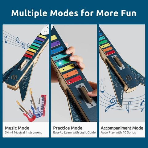 DIY Electronics Guitar Building Kit For Kids 8-12, Hands On STEM Toy with 3-in-1 musical modes for learning circuits and sound.