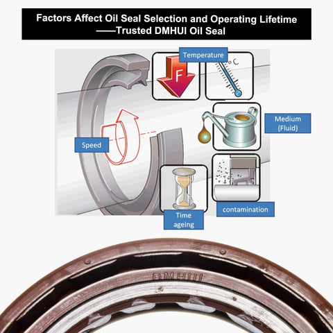 Diagram showing factors affecting high pressure oil seal for hydraulic pumps, including temperature, speed, and contamination.