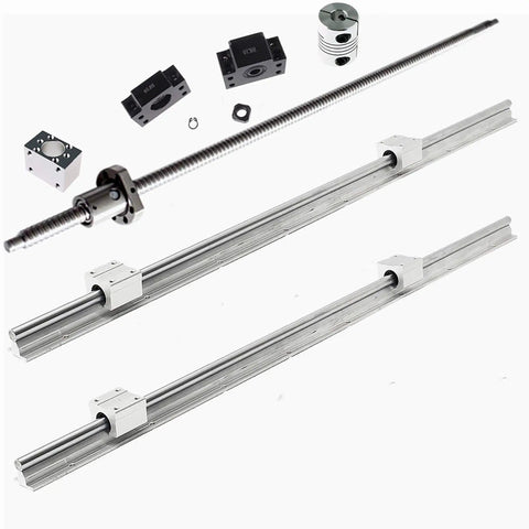 Beefed Up Linear Rail Guide SBR20 600mm Kit With SFU1605 650mm Ball Screw CNC Kit includes SBR20UU carriers and ballnut housing.