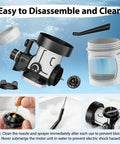 Cordless Paint Sprayer With Dual 2000 Mah Batteries And 1200W HVLP Gun Featuring Brass Tips reusable cups disassembled for cleaning.