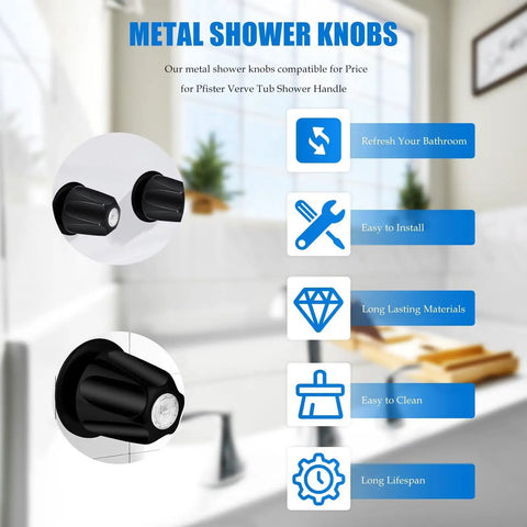 Upgrade Your Bathroom With This Easy-Install Matte Black HotioGa Shower Handle Kit Compatible With Pfister Verve, Featuring 2-Piece Knobs And Bases For A Sleek Modern Look That Truly Rocks! black metal shower knobs with two-piece base