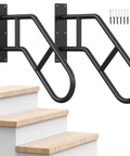 U Shaped Safety Handrails Built Tough For Indoor And Outdoor Steps Heavy Duty Stair Railing Rust Proof Black Steel on stairs.