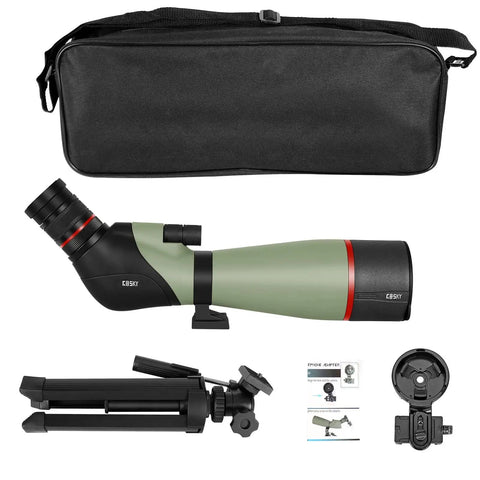 20-60x80 Dual Focus Spotting Scope With Tripod Carrying Bag And Smartphone Adapter BAK4 Angled Waterproof Outdoor Telescope
