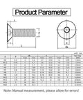 Technical diagram and specifications for Flat Head Screw Set for Furniture Your Go To Hardware, Metric M2 Through M8