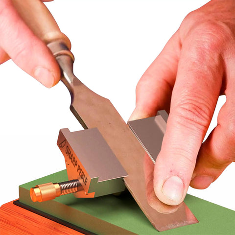 Precision Honing Guide For Chisels And Planer Blades Sharpening Jig with chisel in use, creating sharp, repeatable bevels.