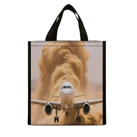 Desert Runway Plane Lunch Bag Tote With Insulated Aluminum Lined Cooler showcasing airplane design