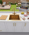 Gold Bar Sink 17 By 17 Inches, Drop In And Top Mount Bar And Prep Sink, 16 Gauge Stainless Steel installed in outdoor kitchen.