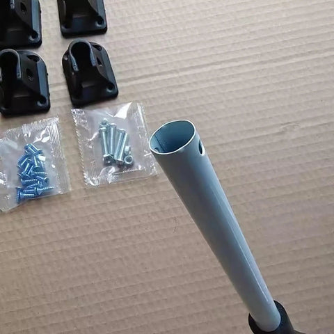 Heavy Duty Folding Desk Legs Set With U Shape Support, includes mounting screws and brackets, top view of components on table